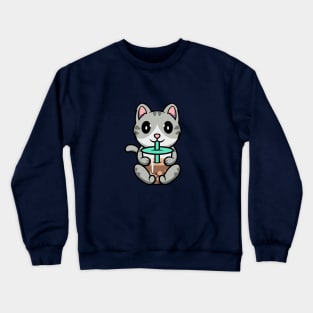 Cute Kitten enjoying Boba tea Crewneck Sweatshirt